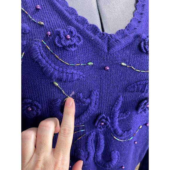 Sweater Dress beaded embellished glam 1980s shoulder pads purple - Picture 5 of 12